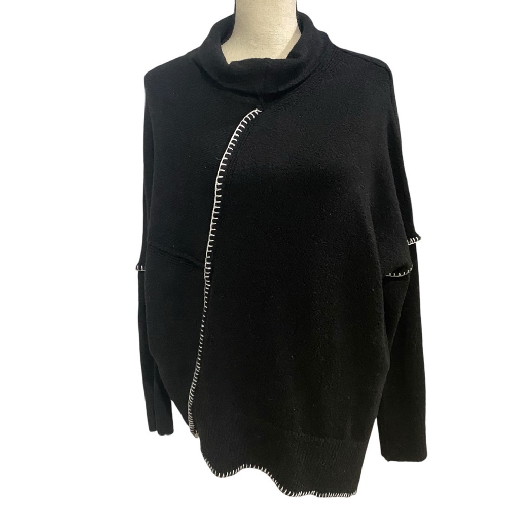 Elan Asymmetrical Turtleneck Sweater Cardigan Sz Small Black Oversized Fit